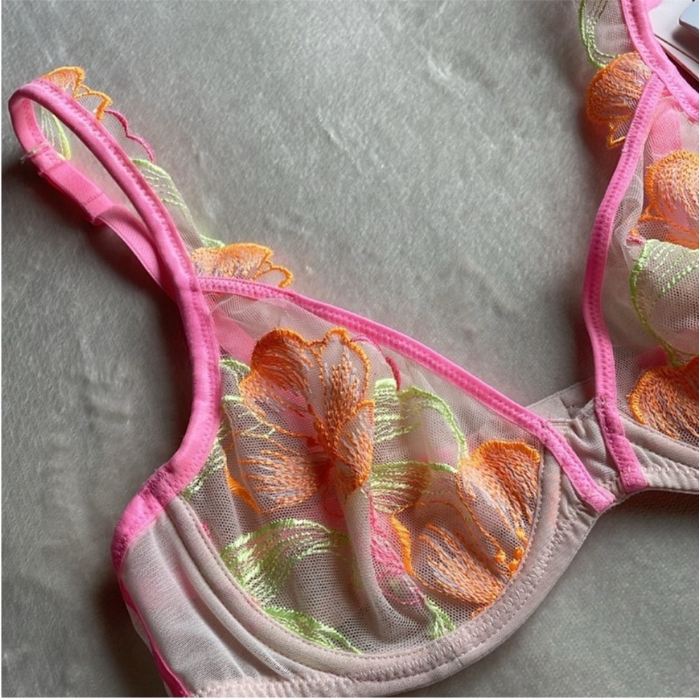 Marie Jo Women's Embroidered Bra - Pink and Orange - Picture 8 of 12